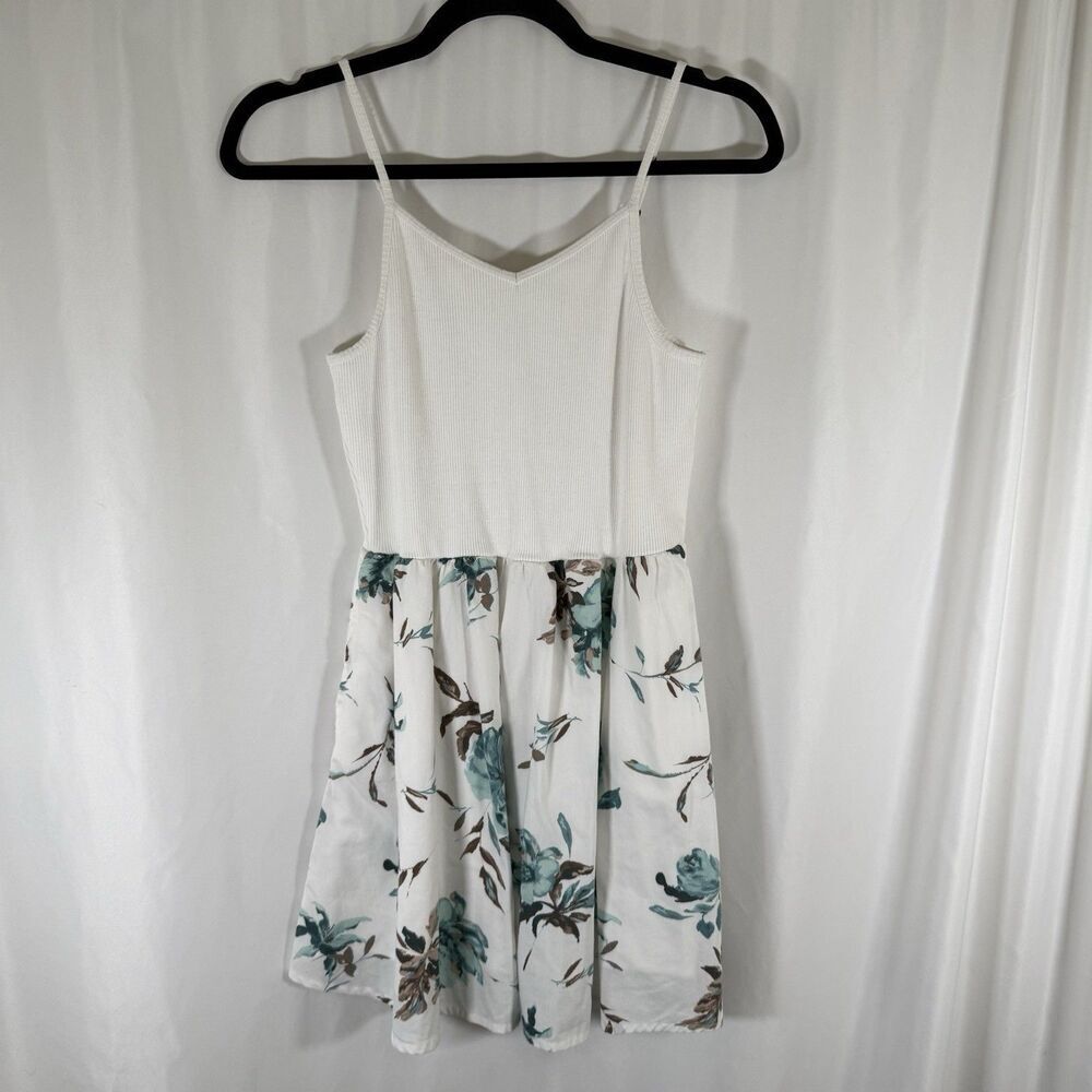 Abercrombie Kids Dress Girls 13 14 White Floral Ribbed Sleeveless Adjustable